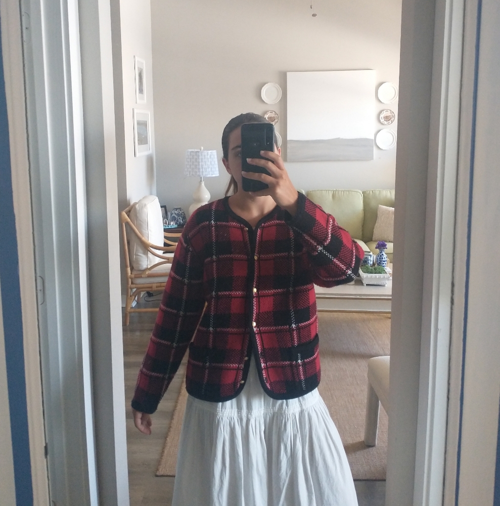 Vintage Red Plaid Cardigan Jacket